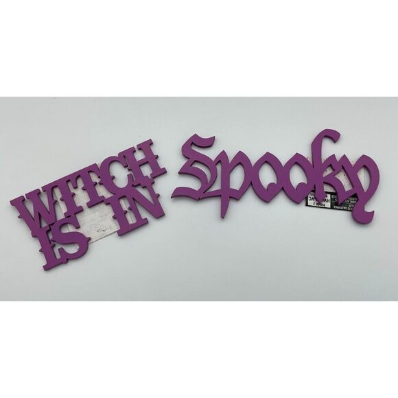 Halloween Bundle of 7 Witch Themed Purple & Black Wooden & Glass Decor - Picture 5 of 7